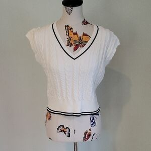 Sincerely Jules Ivory Cable Knit Sweater Vest Academia